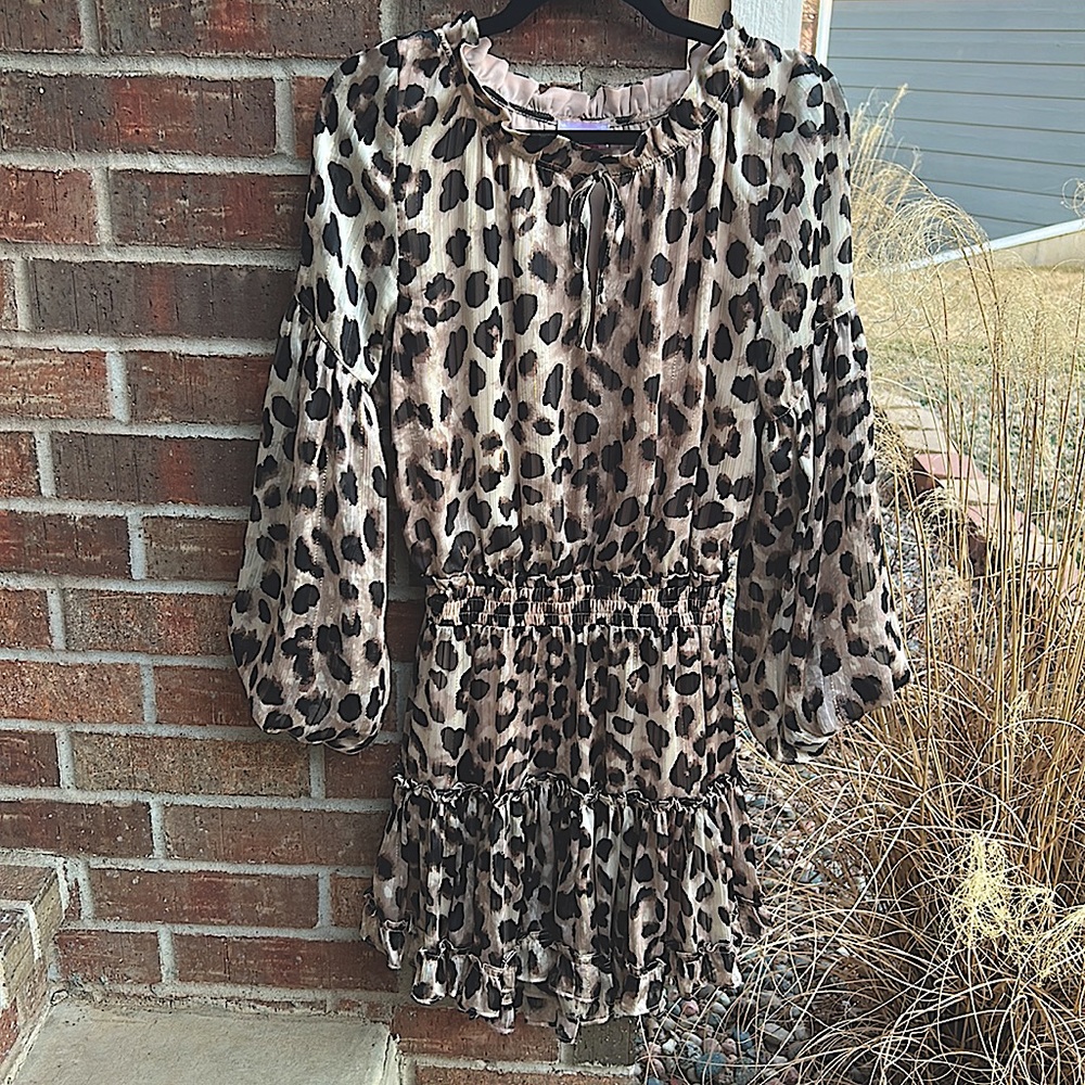 Buddy Love Ladies size S Leopard print Sheer & Ruffled Dress